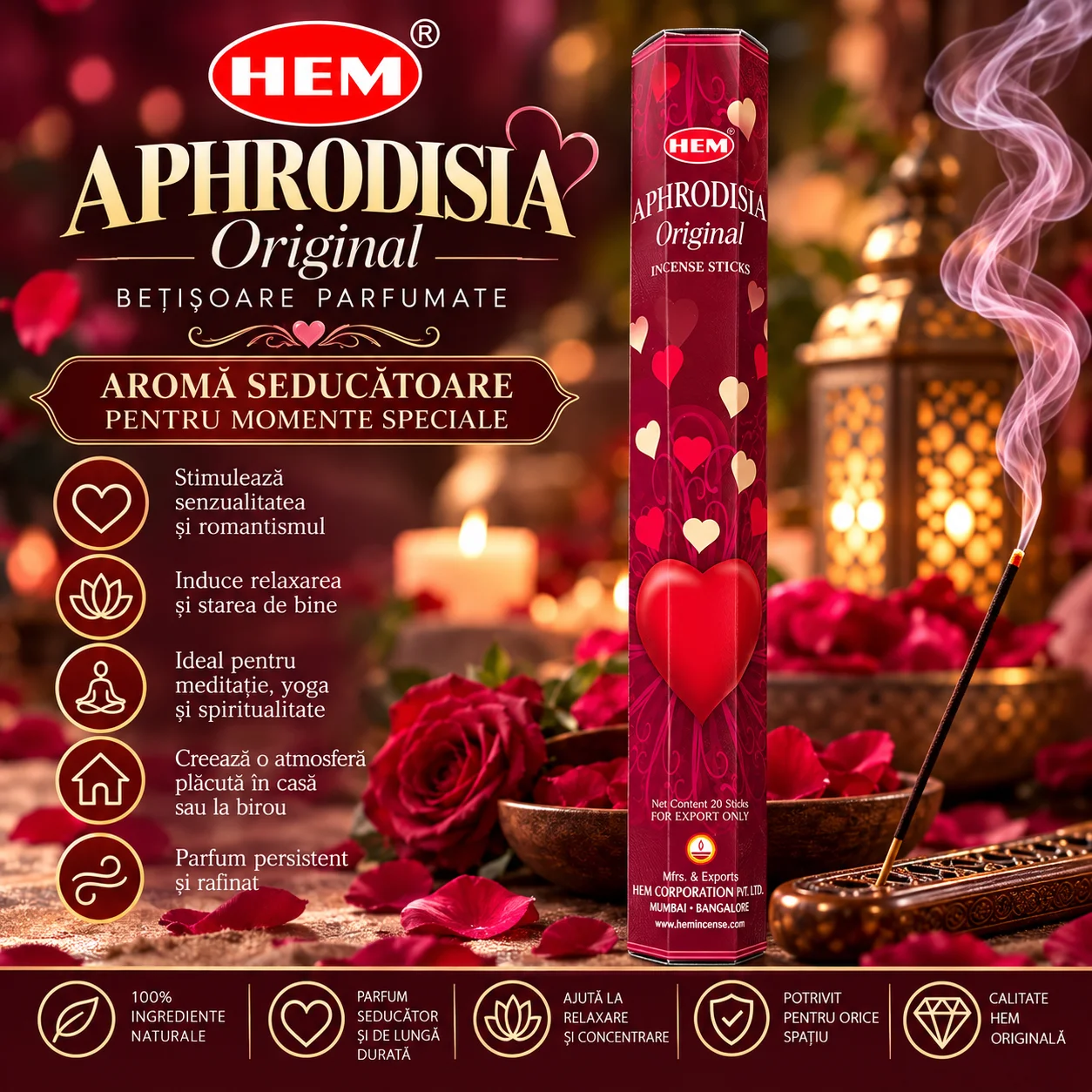 Bețișoare Parfumate HEM – APHRODISIA Original, 20 bucăți.