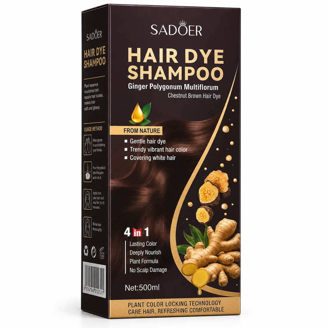 ȘAMPON COLORANT SADOER CU ULEI DE COCOS – NUANȚĂ ȘATEN DESCHIS 500 ML