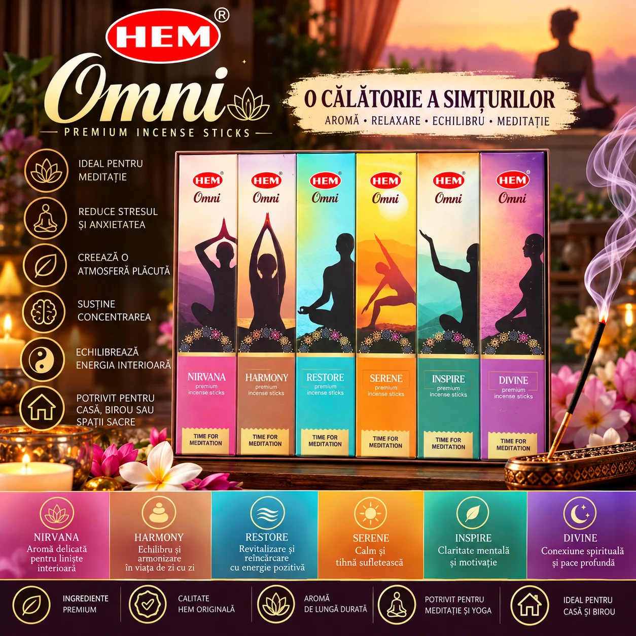 Set Bețișoare Parfumate HEM – OMNI, 6 Variante.