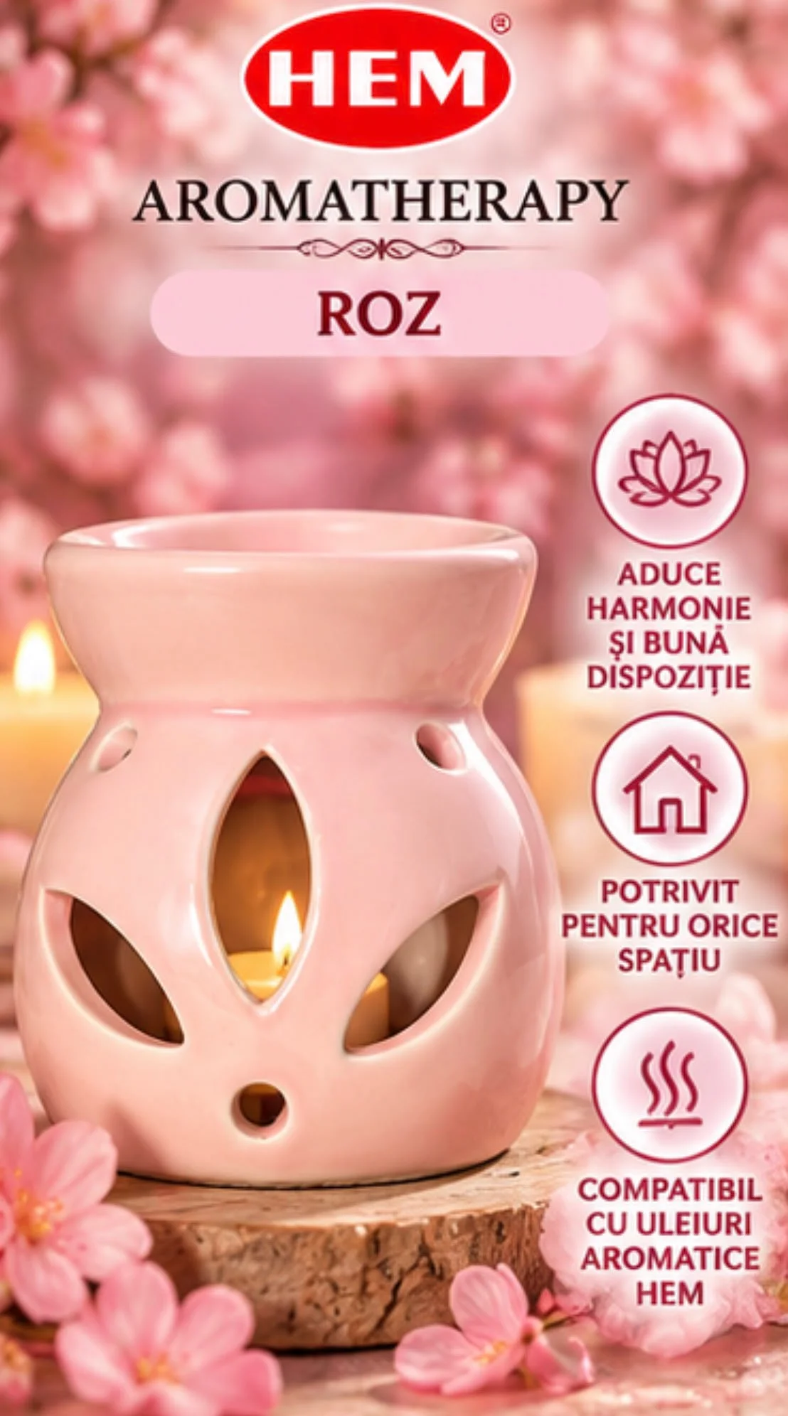 Lampă de Aromaterapie din Ceramică HEM – ROZ.