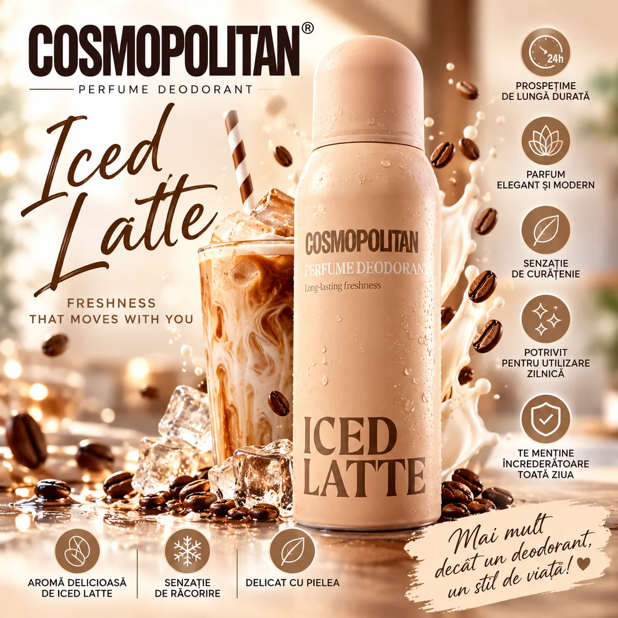 Deodorant Spray Parfumat COSMOPOLITAN – ICED LATTE, 200 ml