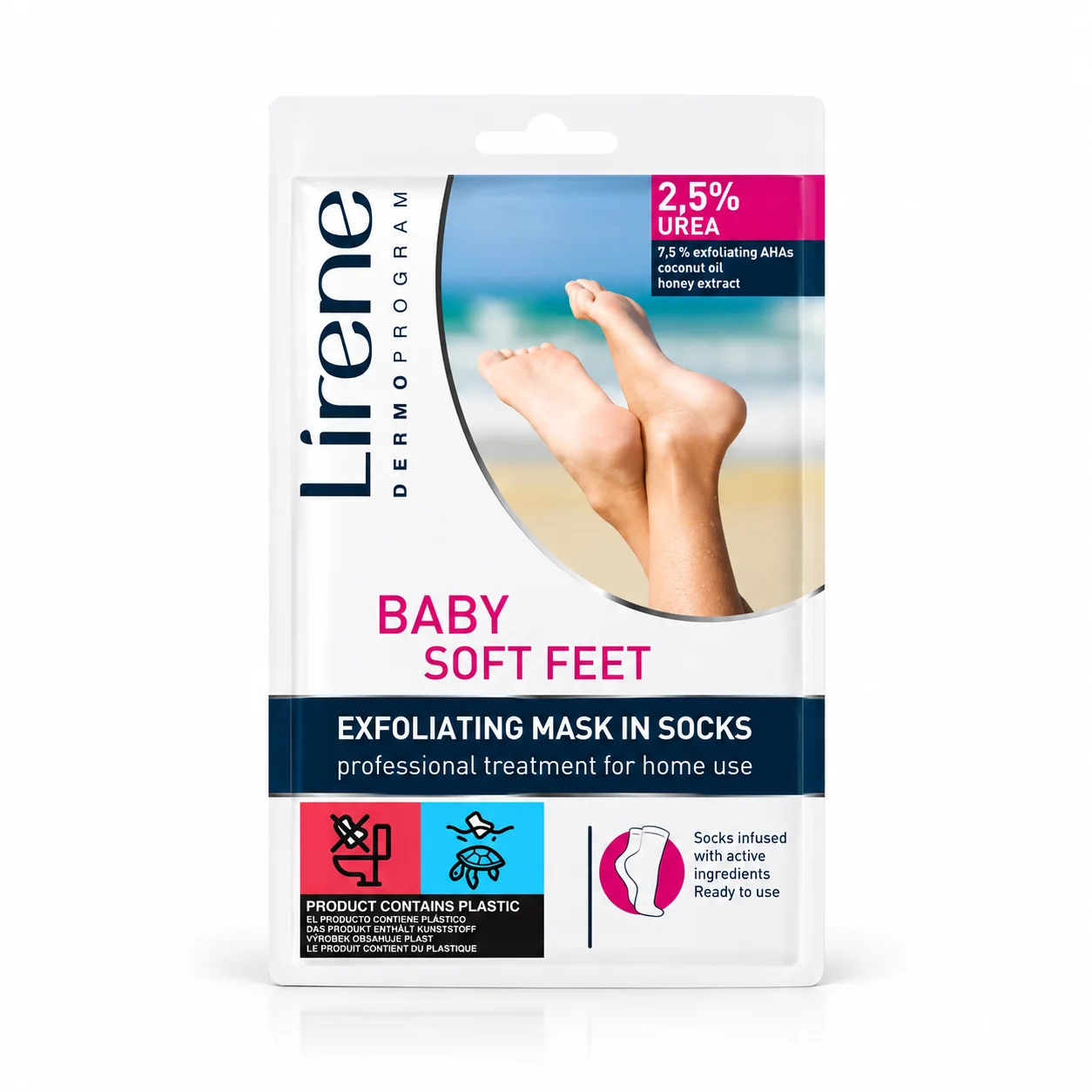 Lirene Dermo Program Baby Soft Feet – Mască Exfoliantă pentru Picioare Tip Șosete, cu 2,5% Uree și 7,5% Acizi AHA.