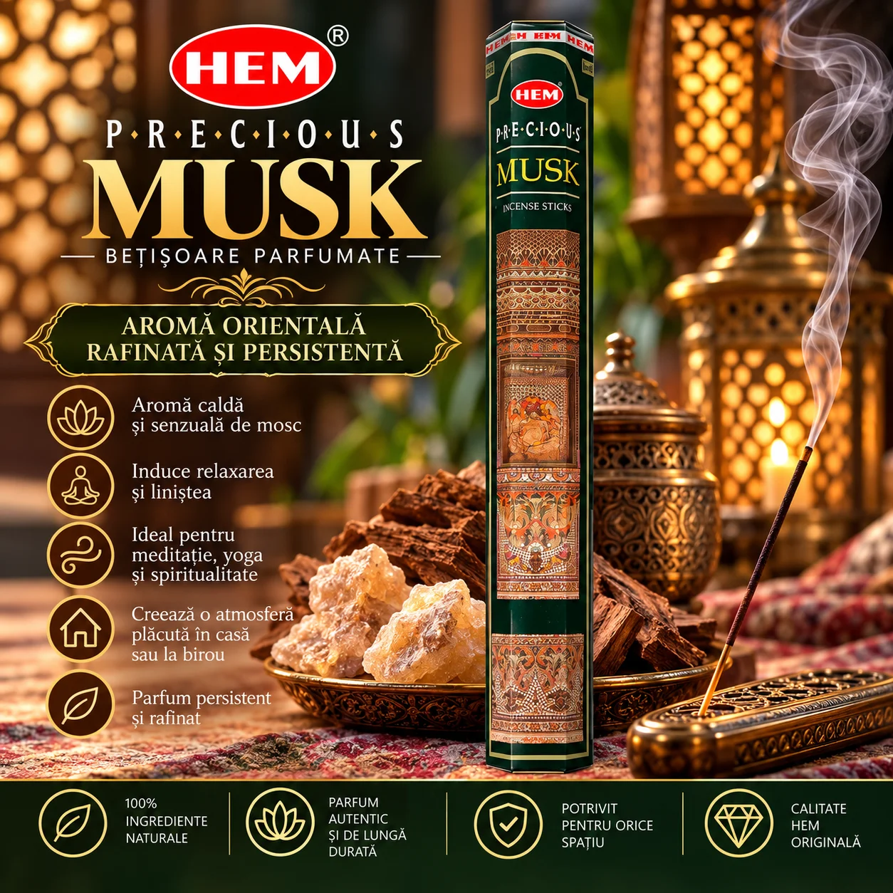 Bețișoare Parfumate HEM – PRECIOUS MUSK, Mosc.