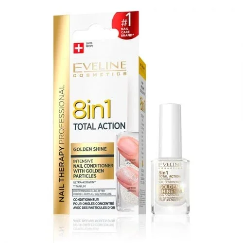 Tratament pentru Unghii Eveline 8 în 1 Total Action Golden Shine – 12 ml