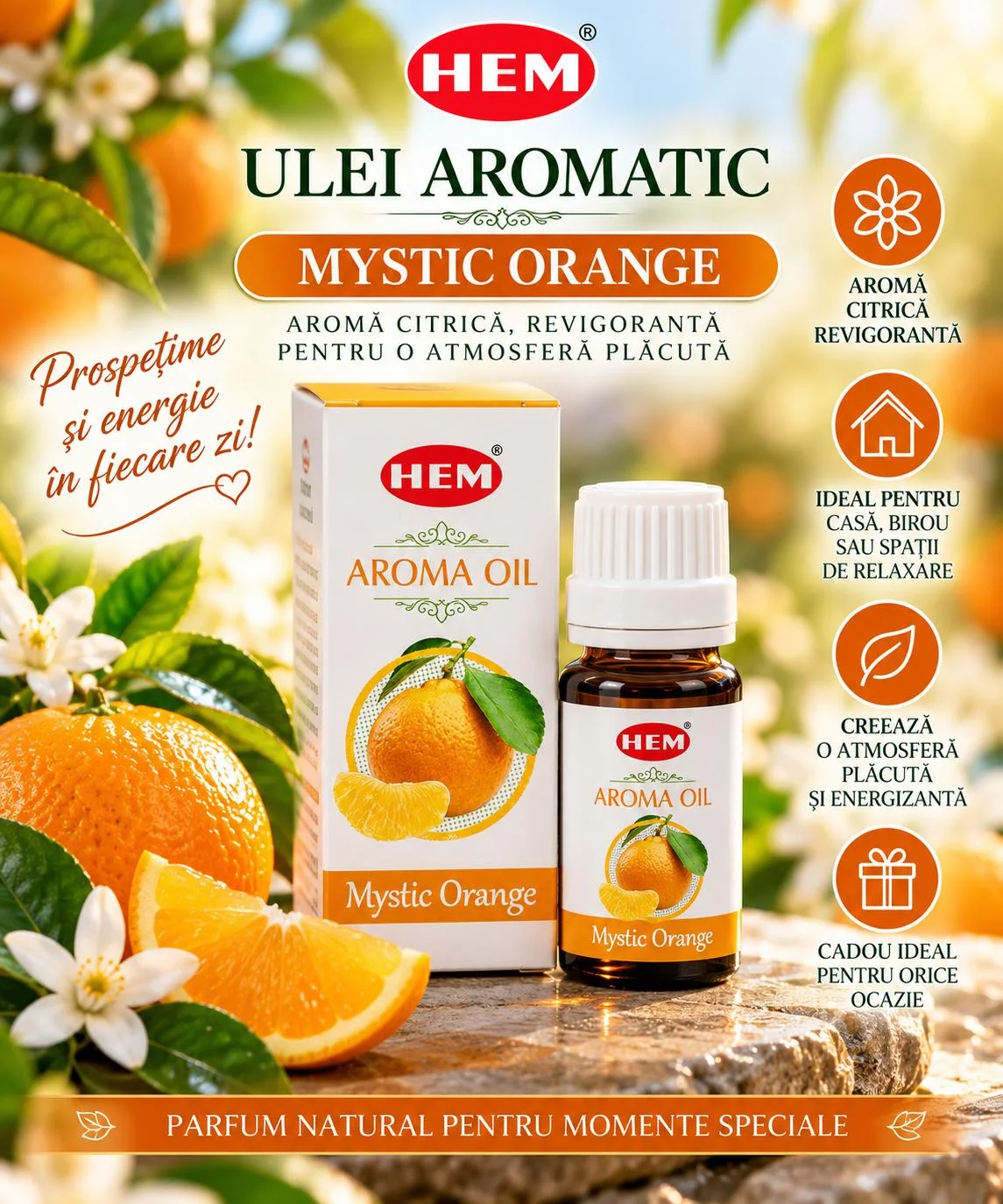 Ulei Parfumat HEM – MYSTIC ORANGE, 10 ml.