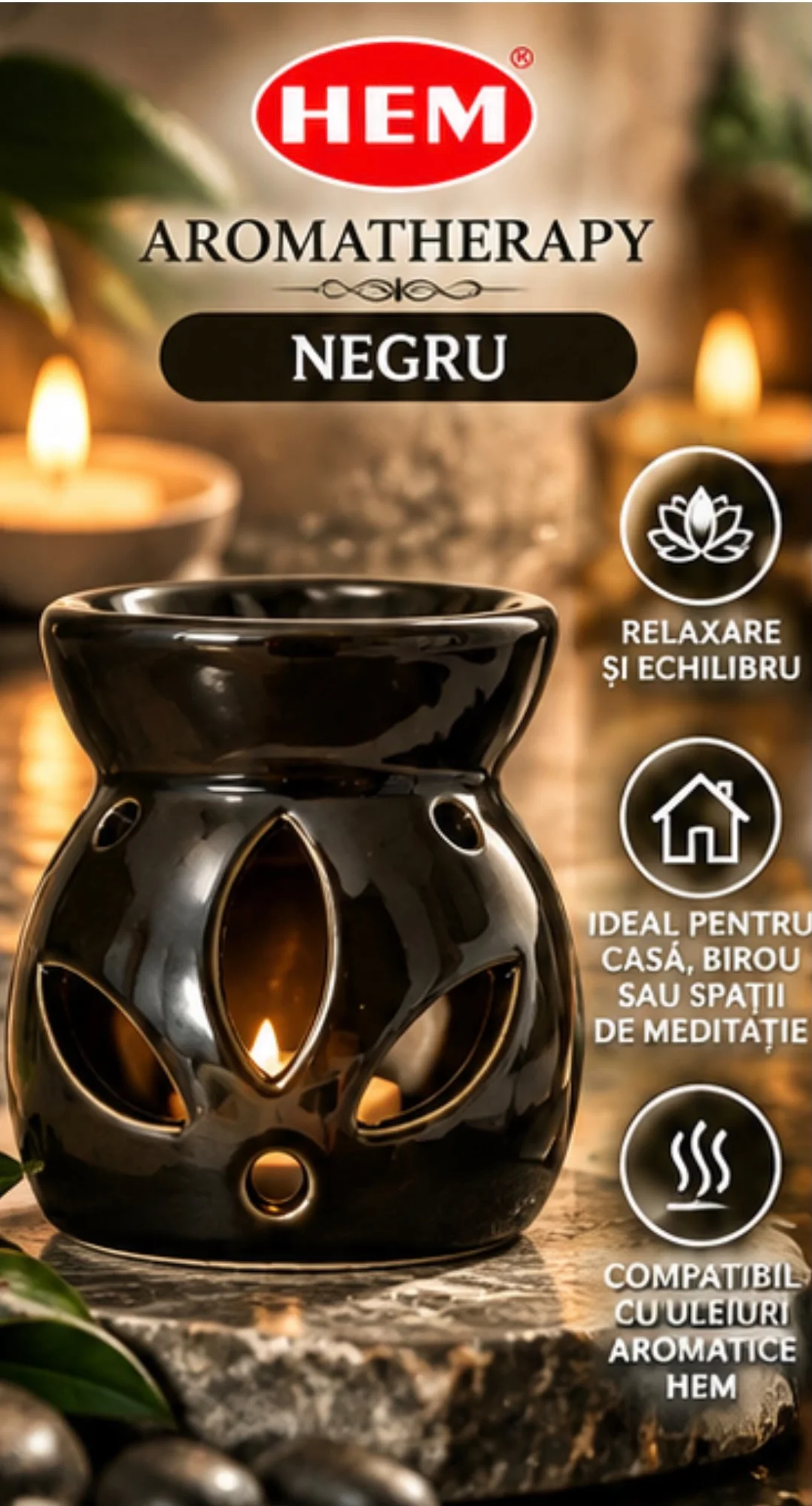 Lampă de Aromaterapie din Ceramică HEM – NEGRU.