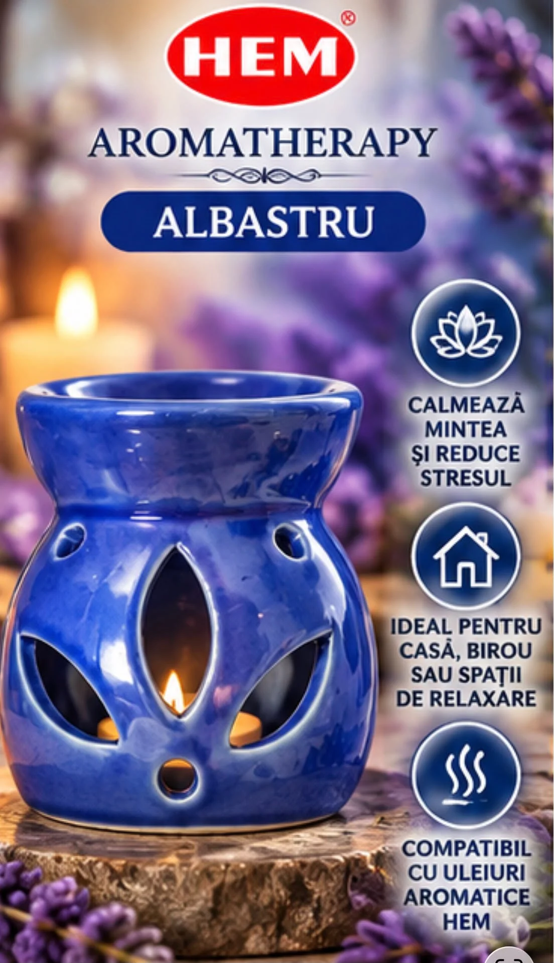 Lampă de Aromaterapie din Ceramică HEM – ALBASTRU.