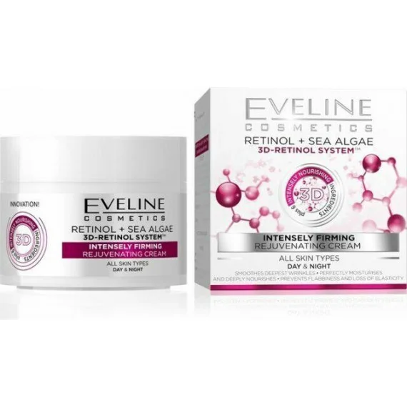 Eveline Cosmetics Retinol + Sea Algae 3D-Retinol System – Cremă de Față Antirid, Intens Fermizantă și Revitalizantă, Zi și Noapte.