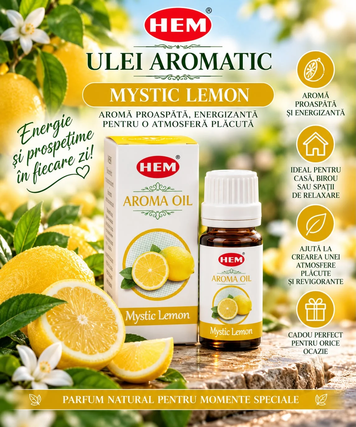 Ulei Parfumat HEM – MYSTIC LEMON, 10 ml.