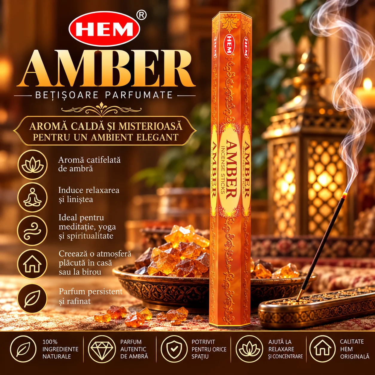 Bețișoare Parfumate HEM – AMBER, Ambră.