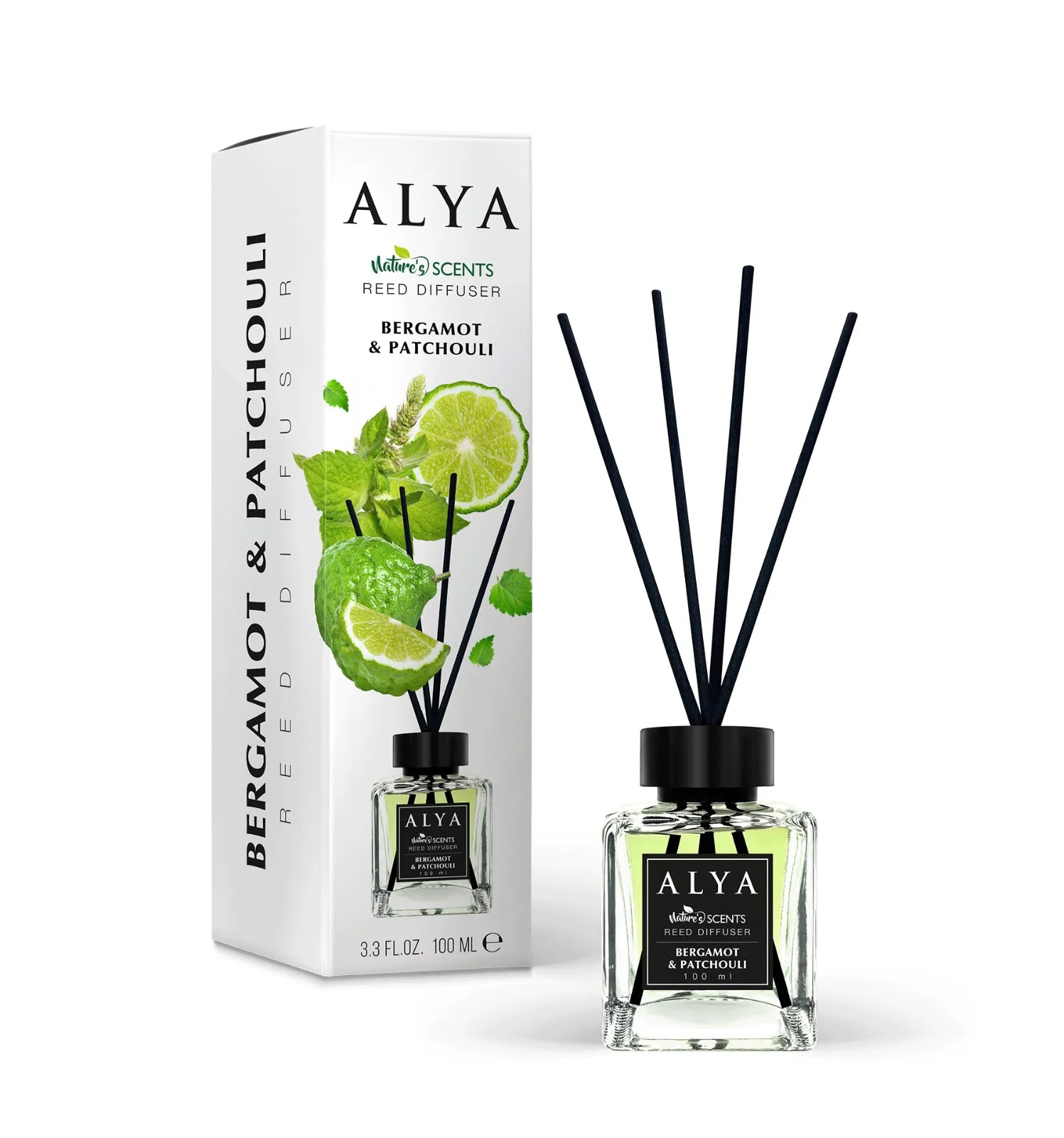 Parfum de Cameră cu Bețișoare ALYA – BERGAMOT & PATCHOULI, 100 ml.